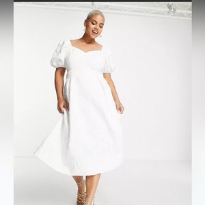 ASOS DESIGN Curve cupped jacquard midi dress in white